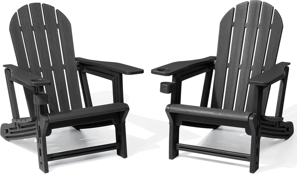 Wood Texture HDPE Adirondack Set 2 Cup Holder
