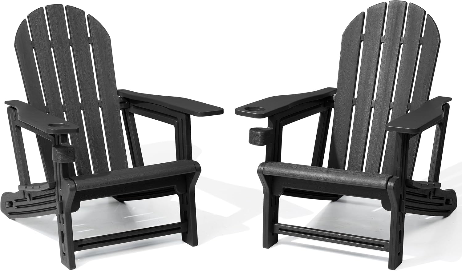 Wood Texture HDPE Adirondack Set 2 Cup Holder