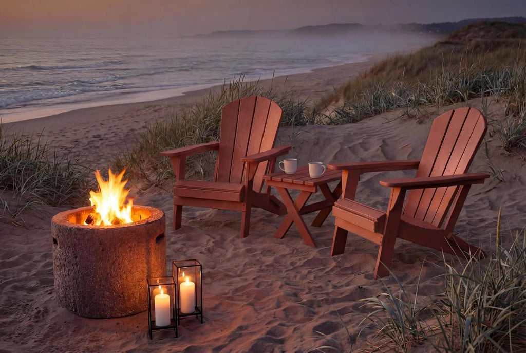HDPE Foldable Adirondack Set 2 Cup Holder Chairs