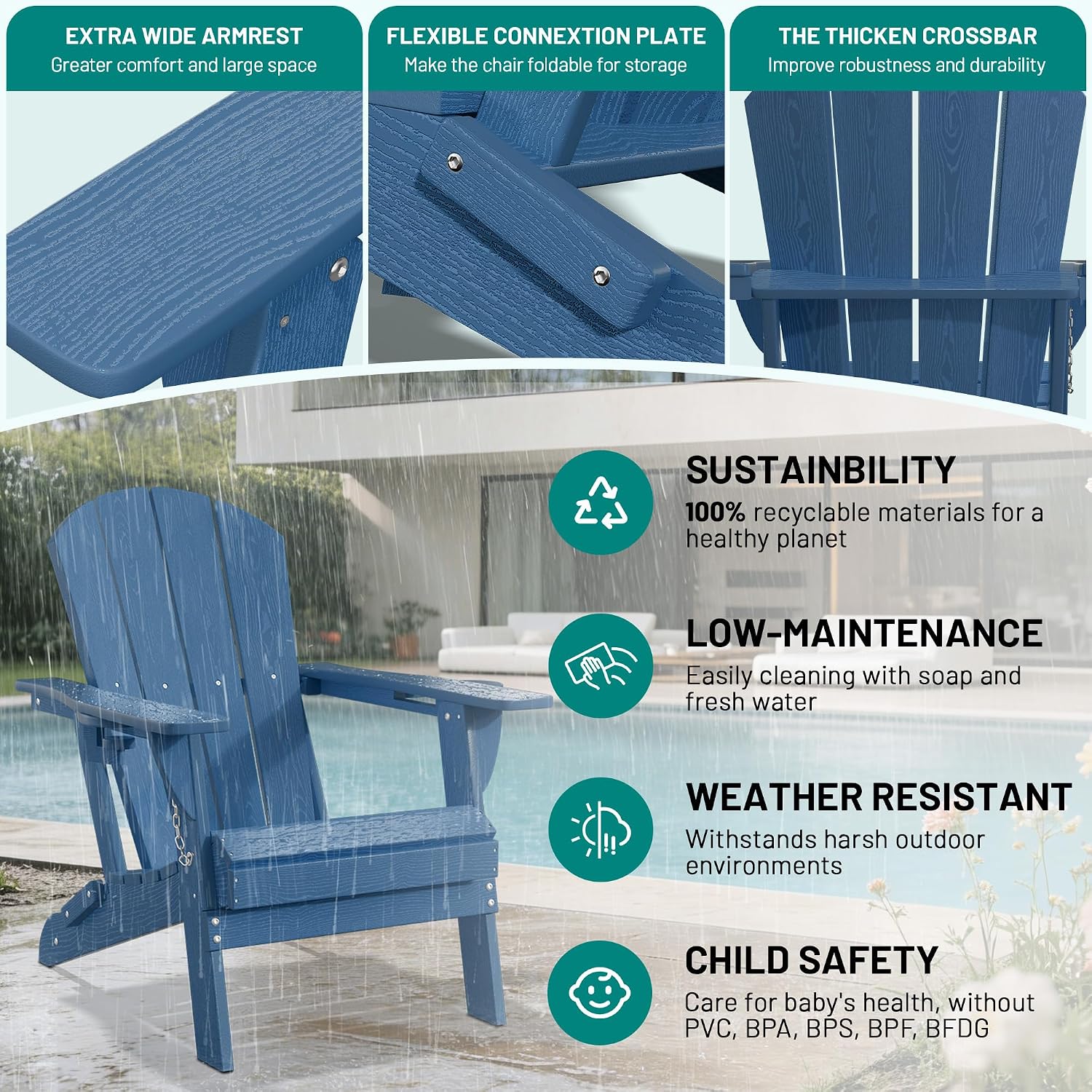 HDPE Foldable Dual Cup Holder Adirondack Chair Set of 2