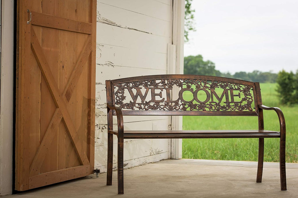 Metal Welcome Outdoor Patio Bench