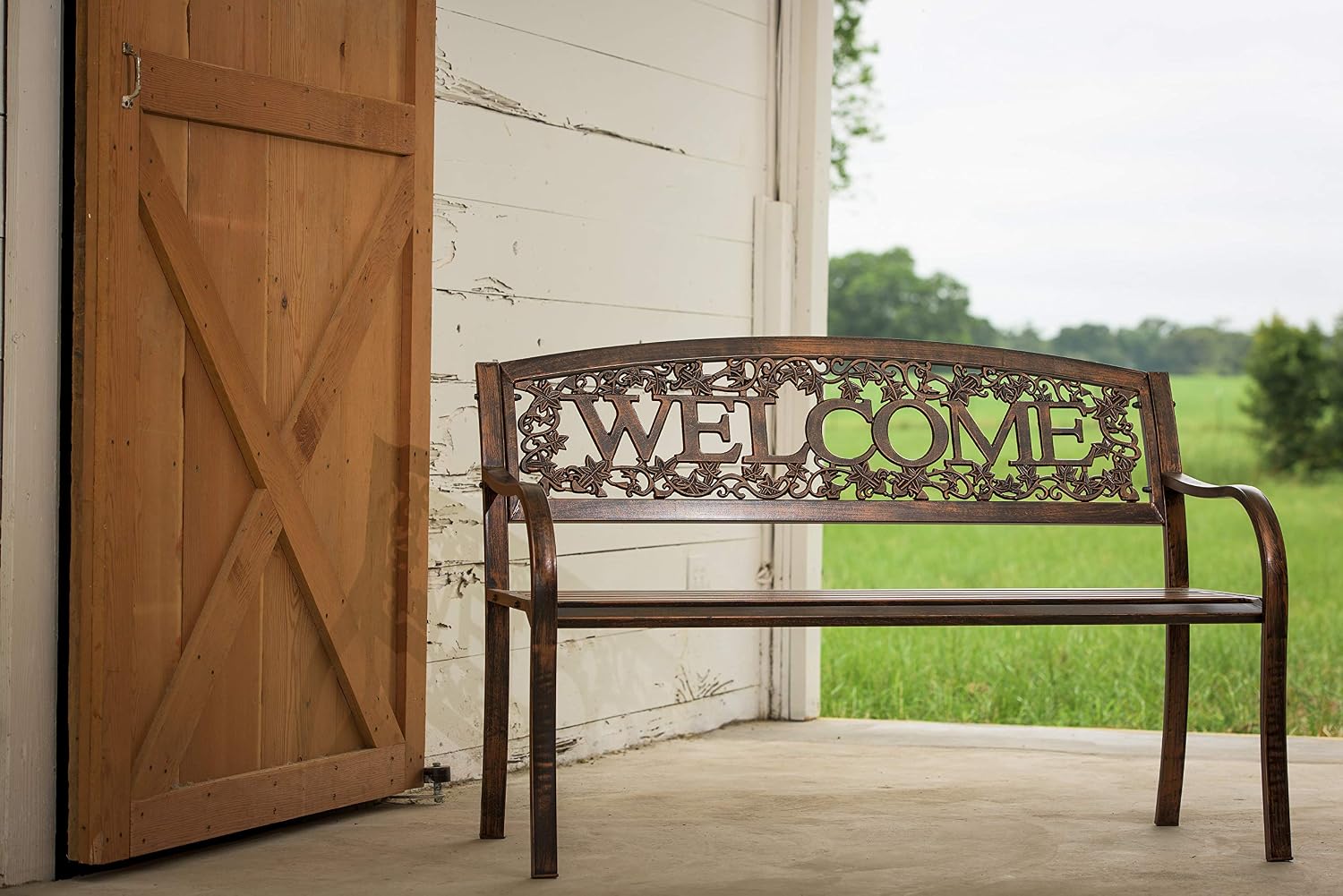 Metal Welcome Outdoor Patio Bench