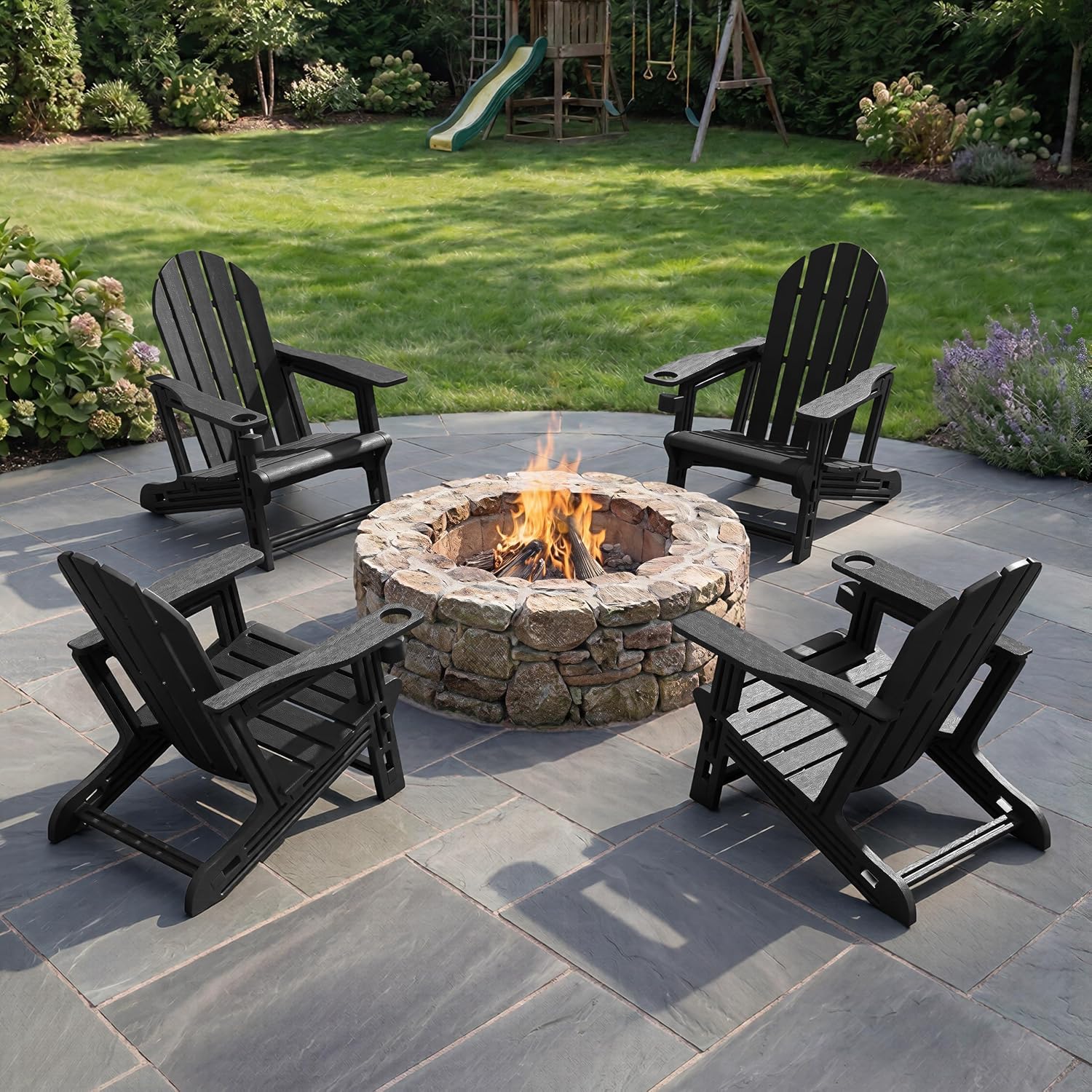 Wood Texture HDPE Adirondack Set 2 Cup Holder