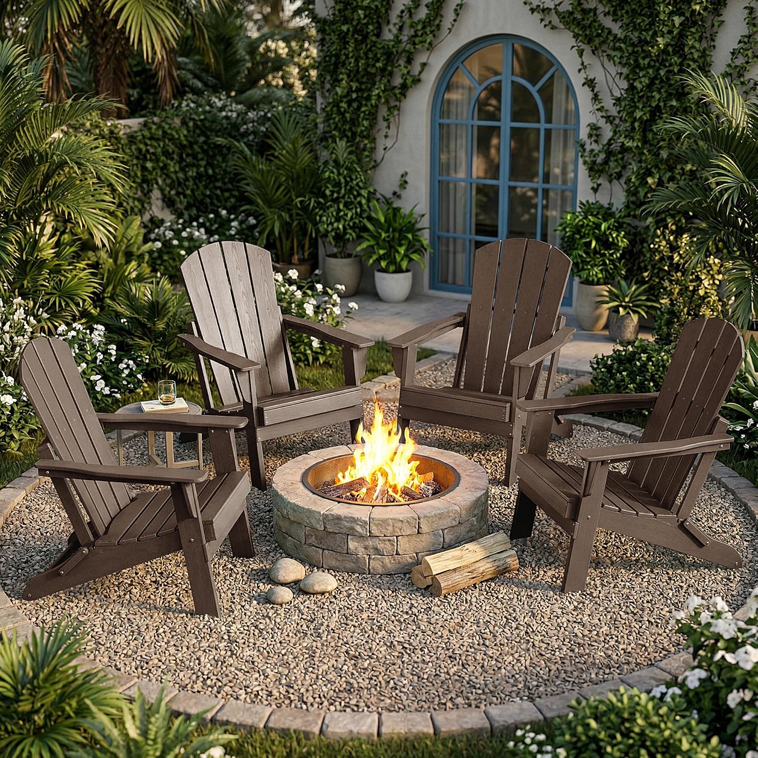 Lightweight HDPE Foldable Adirondack Chair Set of 4