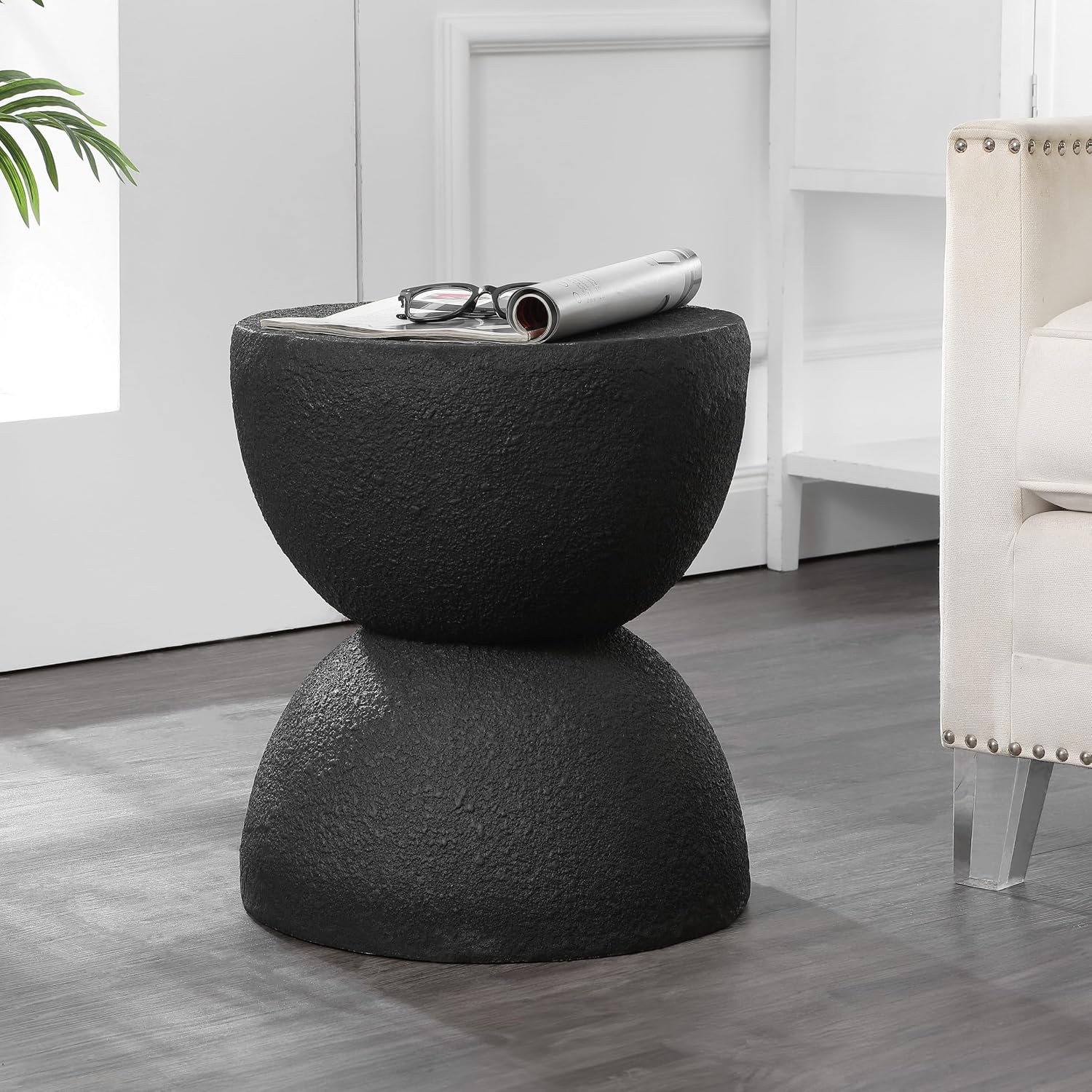 Polyresin Hourglass All-Weather Outdoor Side Table
