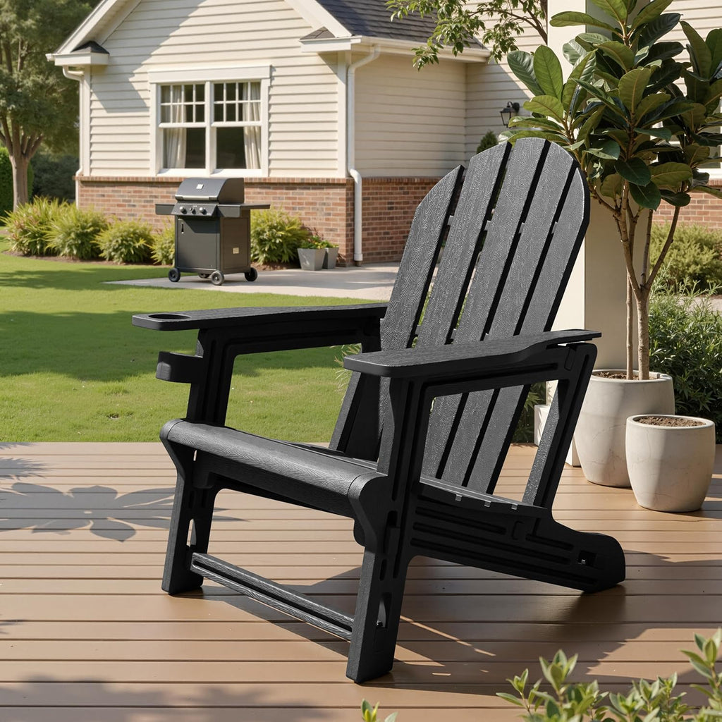 Wood Texture HDPE Adirondack Set 2 Cup Holder