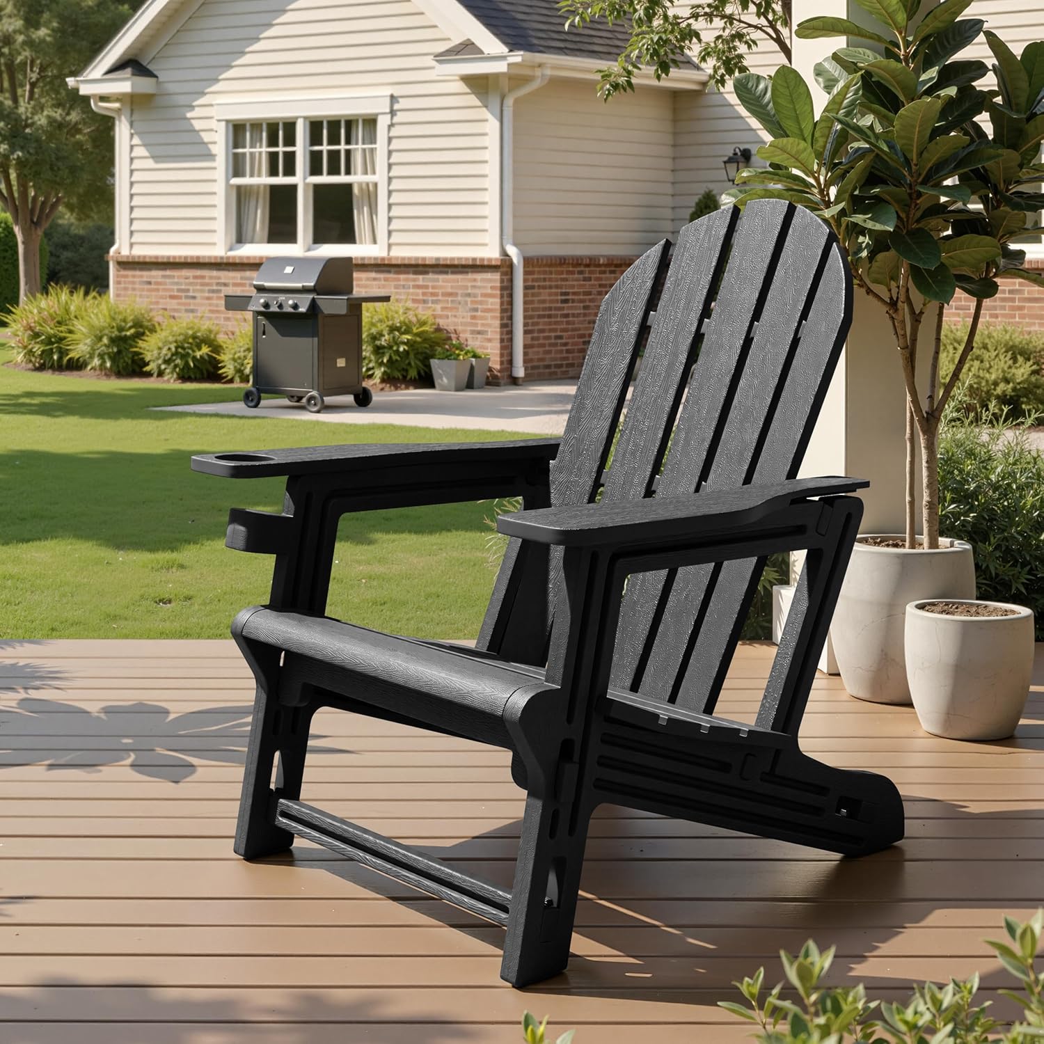 Wood Texture HDPE Adirondack Set 2 Cup Holder