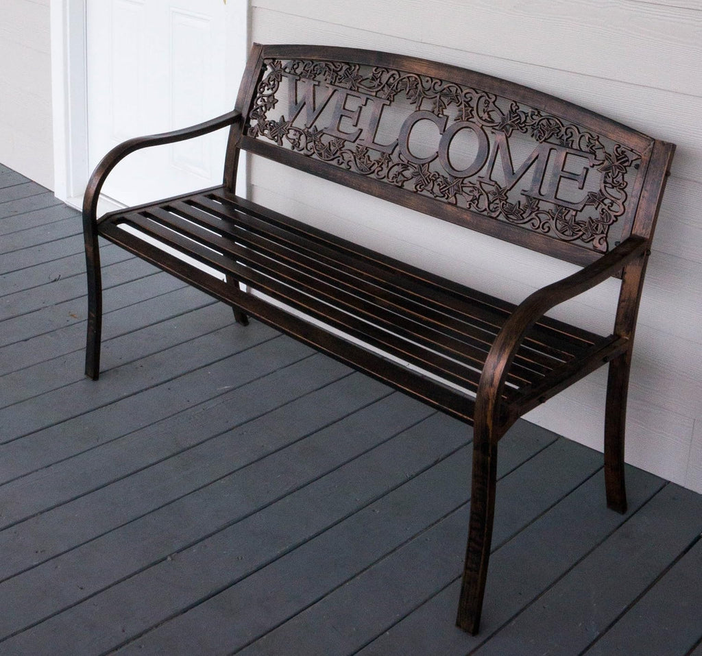 Metal Welcome Outdoor Patio Bench